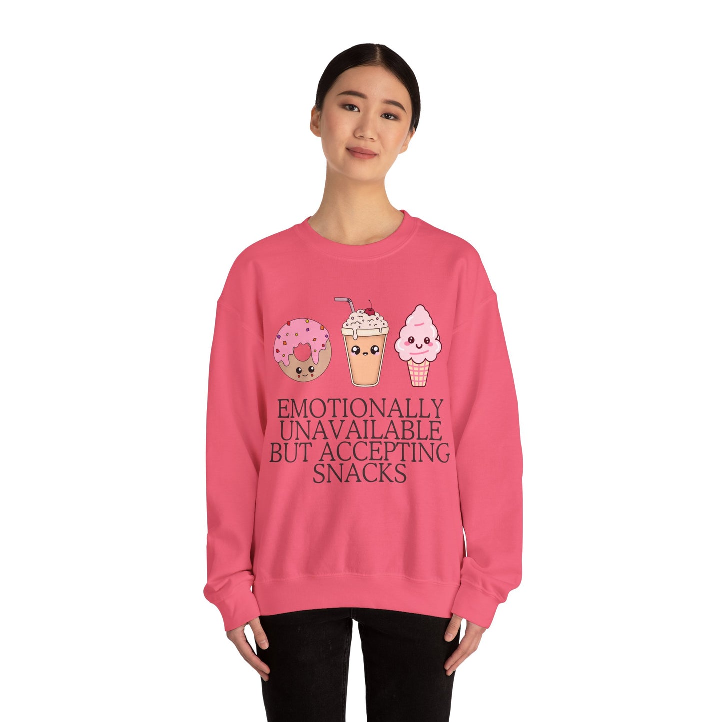 Funny Valentines Unisex Sweatshirt, Emotionally Unavailable Accepting Snacks, Crewneck Jumper, Comfy Pullover, Humorous Valentine's Day