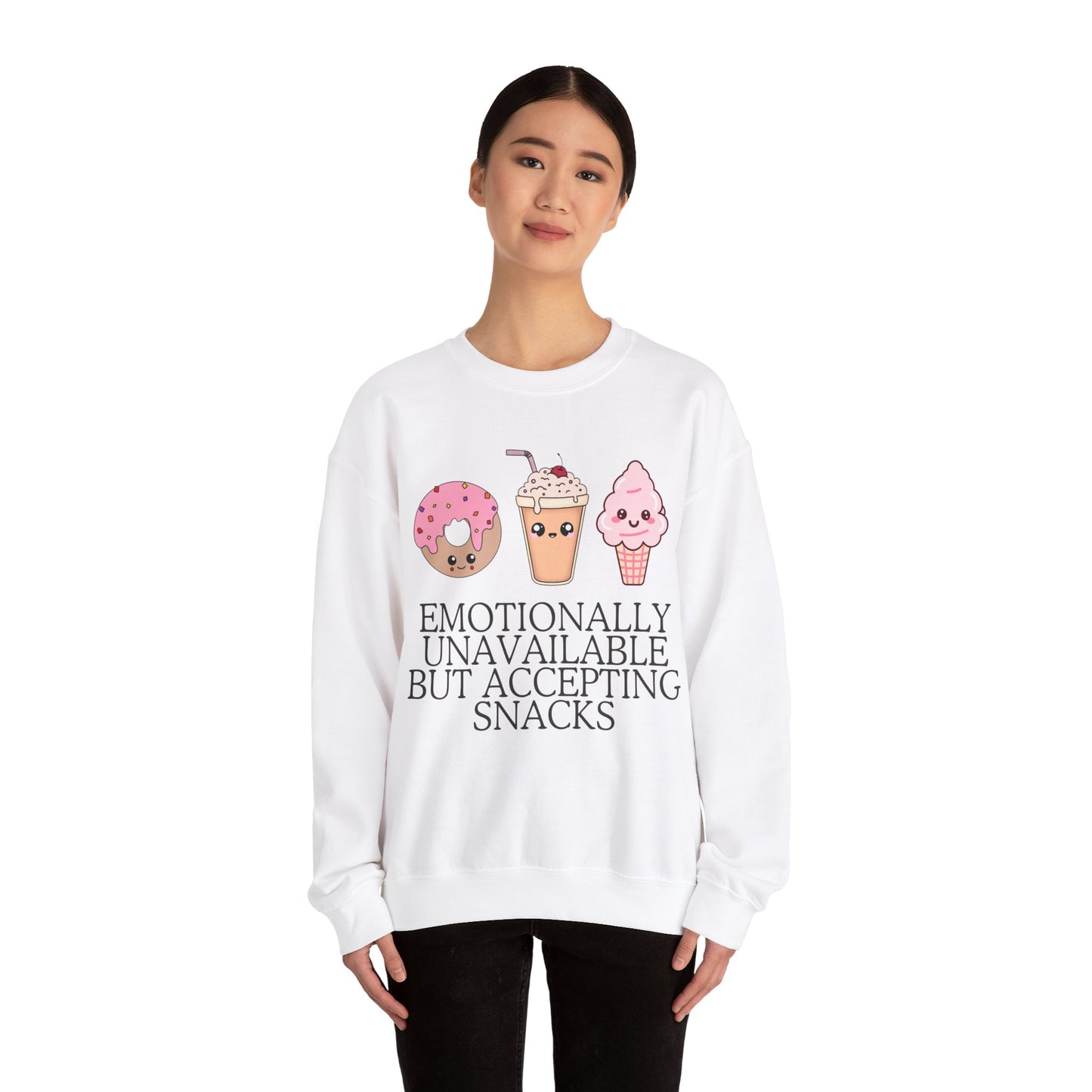 Funny Valentines Unisex Sweatshirt, Emotionally Unavailable Accepting Snacks, Crewneck Jumper, Comfy Pullover, Humorous Valentine's Day