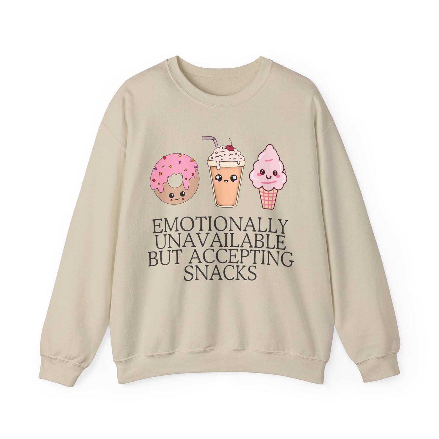 Funny Valentines Unisex Sweatshirt, Emotionally Unavailable Accepting Snacks, Crewneck Jumper, Comfy Pullover, Humorous Valentine's Day