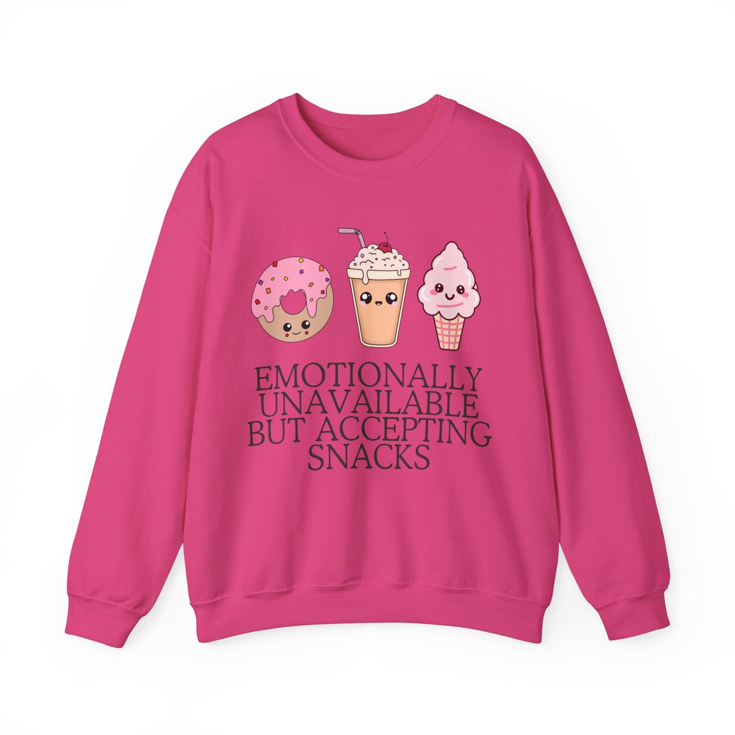 Funny Valentines Unisex Sweatshirt, Emotionally Unavailable Accepting Snacks, Crewneck Jumper, Comfy Pullover, Humorous Valentine's Day