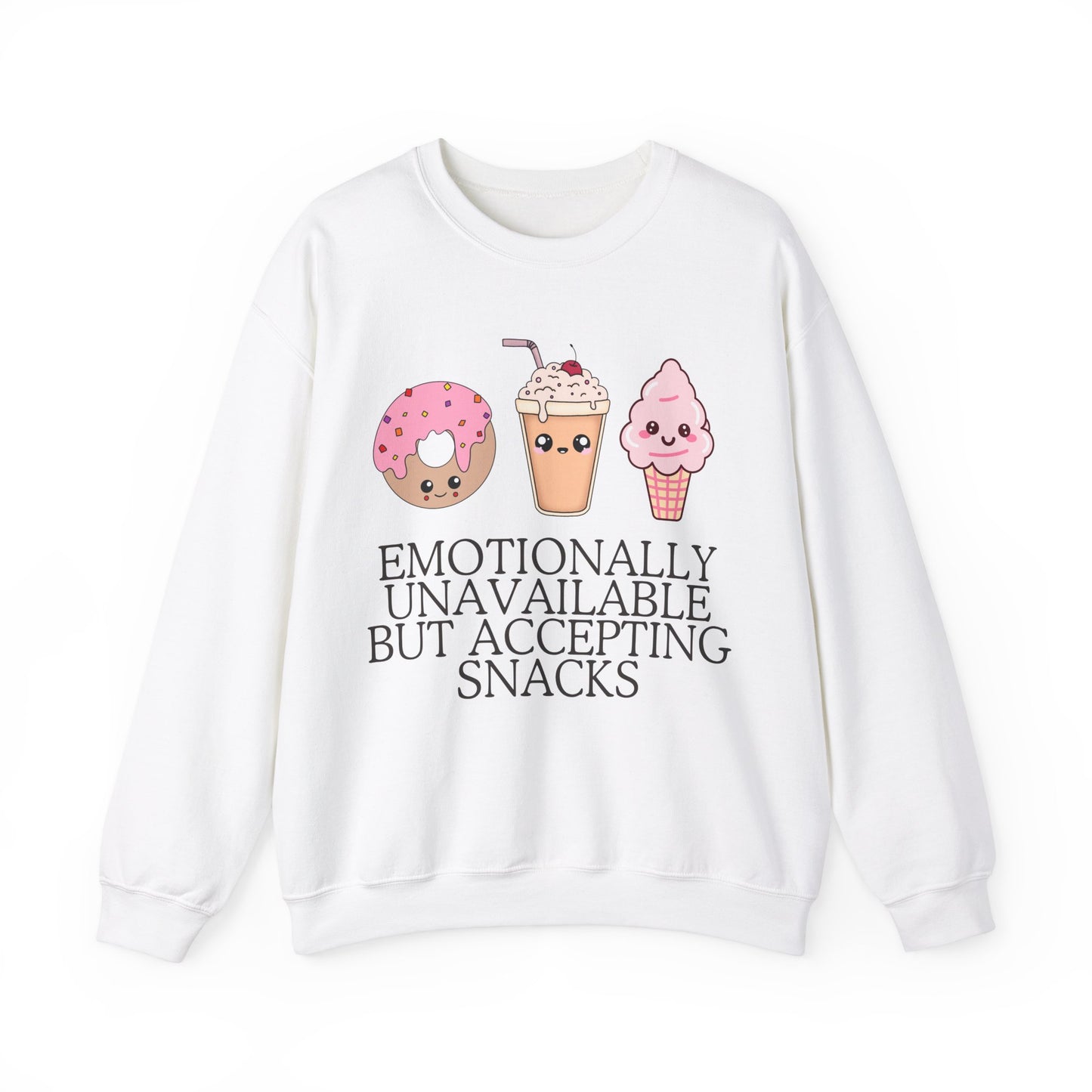 Funny Valentines Unisex Sweatshirt, Emotionally Unavailable Accepting Snacks, Crewneck Jumper, Comfy Pullover, Humorous Valentine's Day