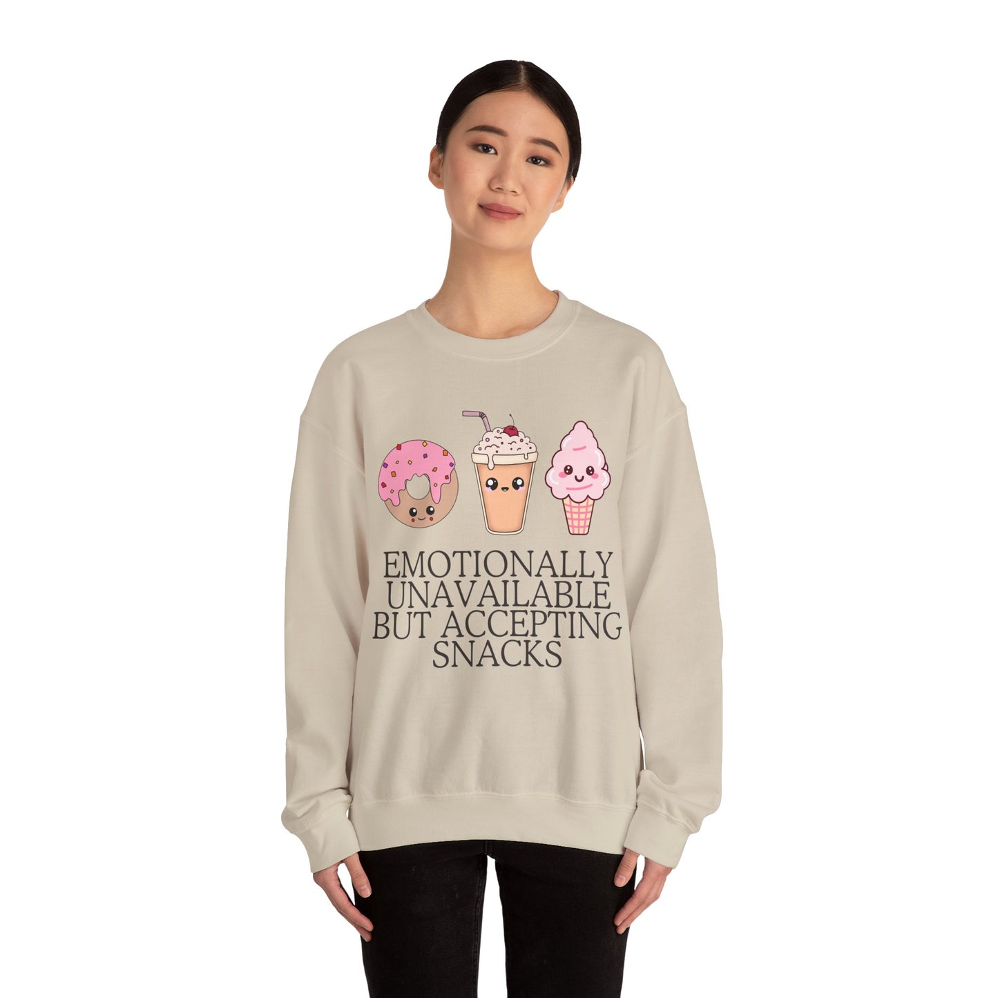 Funny Valentines Unisex Sweatshirt, Emotionally Unavailable Accepting Snacks, Crewneck Jumper, Comfy Pullover, Humorous Valentine's Day